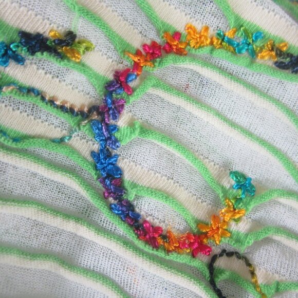 Canvasbacks Womens Large Green Multicolor Stripe Embroidered Knit Cardigan Boho - Picture 8 of 14